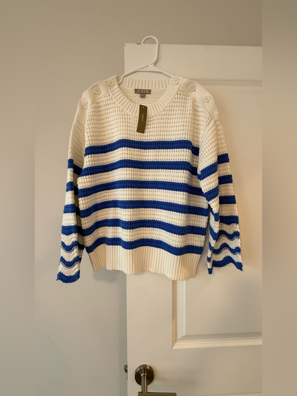 NWT J.Crew Textured Striped Crewneck Pullover Sweater Blue White🤩 - Picture 4 of 9